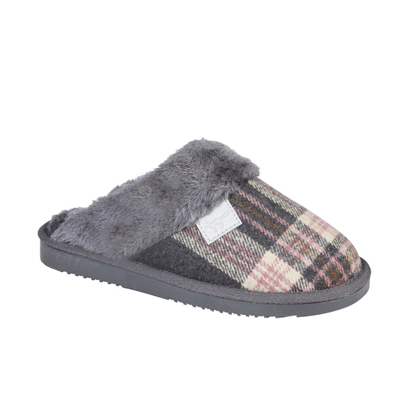 Ladies Tartan Slippers Dark Grey