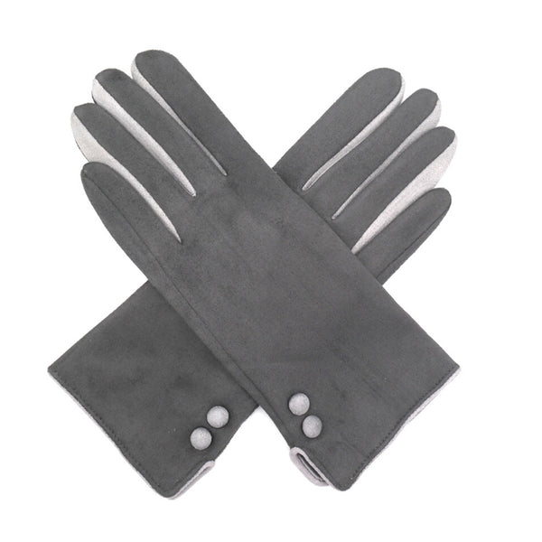 Suede Ladies Glove with Contrast Detail - Touchscreen Compatible
