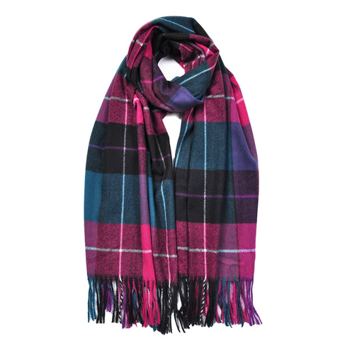 Cashmere Tartan Scarf in Teal and Pinks