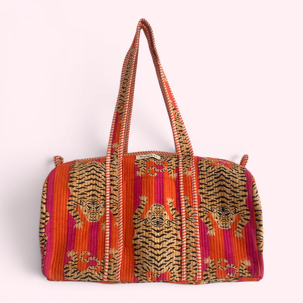 Tiger Print Weekend Duffle Print Bag in Bright Pink