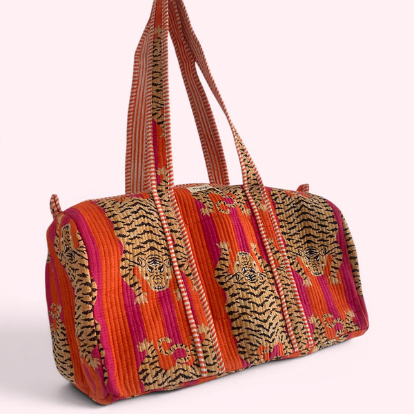 Tiger Print Weekend Duffle Print Bag in Bright Pink