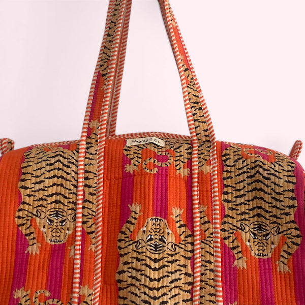 Tiger Print Weekend Duffle Print Bag in Bright Pink