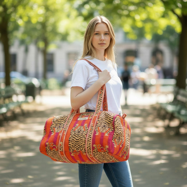 Tiger Print Weekend Duffle Print Bag in Bright Pink