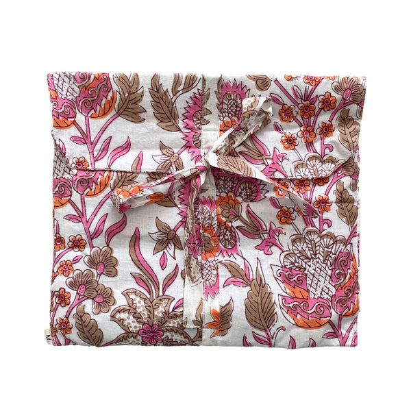 Floral 100% Cotton Long Pyjama Set in White and Pink