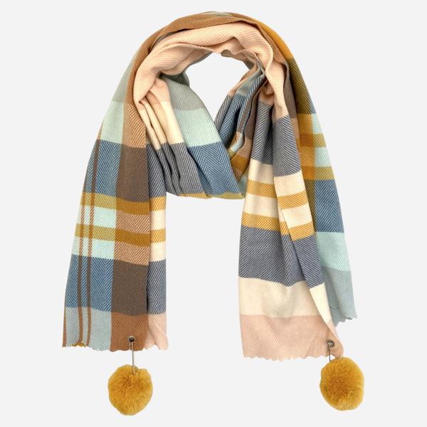 Yellow and Blue Check Cashmere Blend Winter Scarf