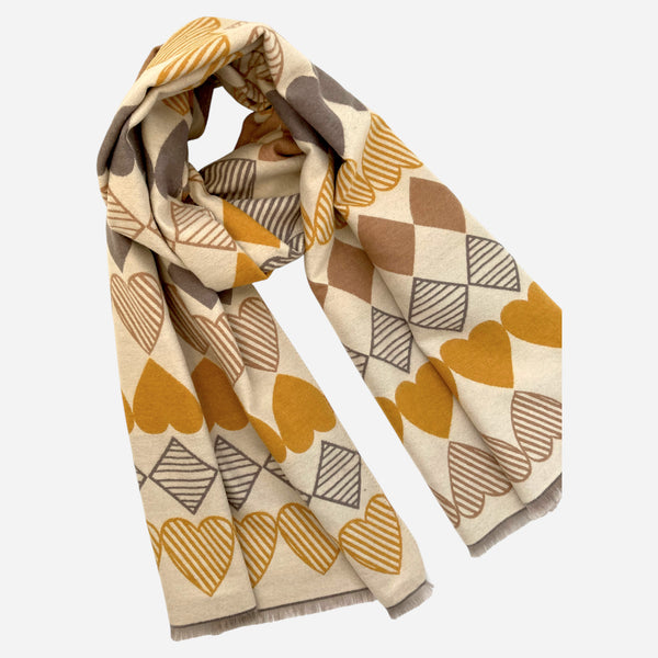 Love Heart Winter Scarf in Mustard Yellow
