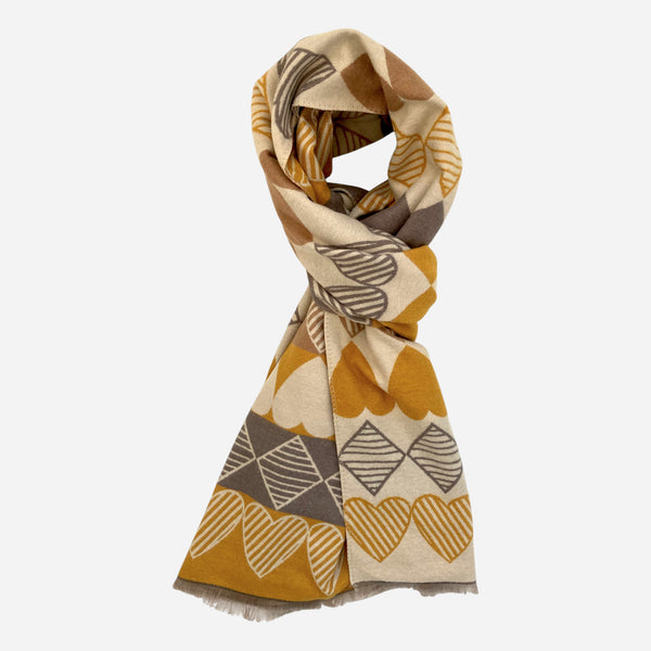Love Heart Winter Scarf in Mustard Yellow