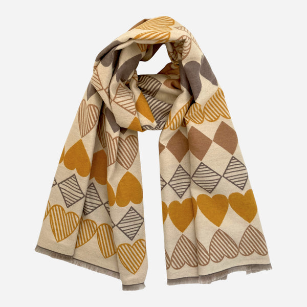 Love Heart Winter Scarf in Mustard Yellow