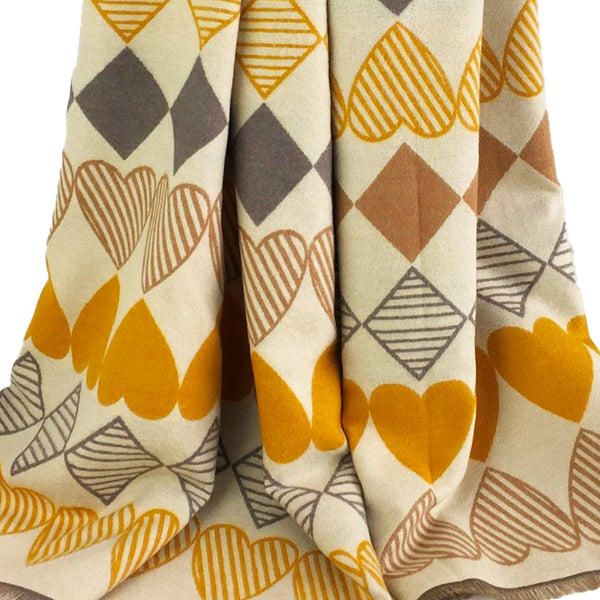 Love Heart Winter Scarf in Mustard Yellow
