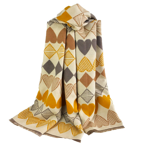 Love Heart Winter Scarf in Mustard Yellow
