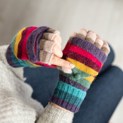 Rainbow Stripe Knit Gloves