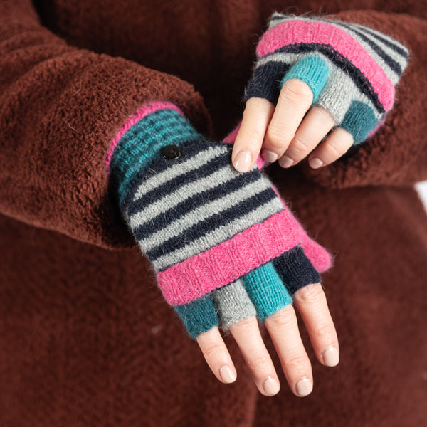 Colourful Stripe Knit Mitten Gloves