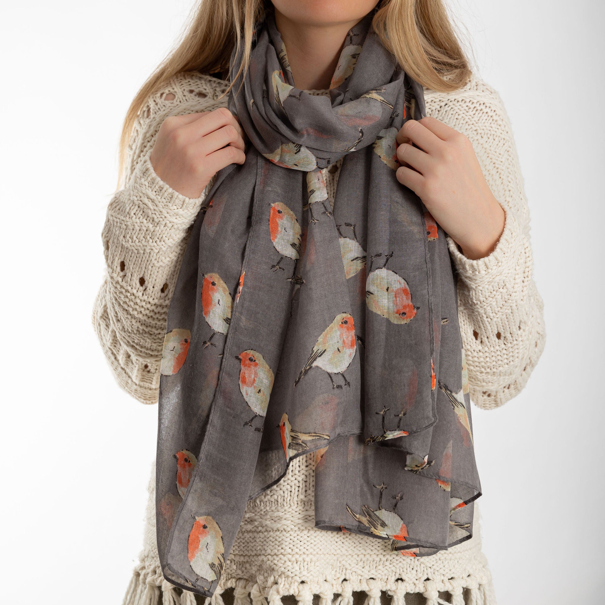 Robin Print Christmas Scarf