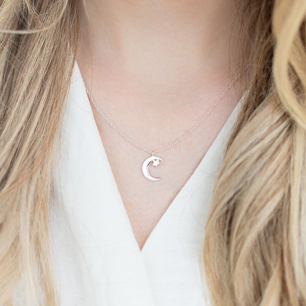 Moon and Star Sterling Silver Necklace