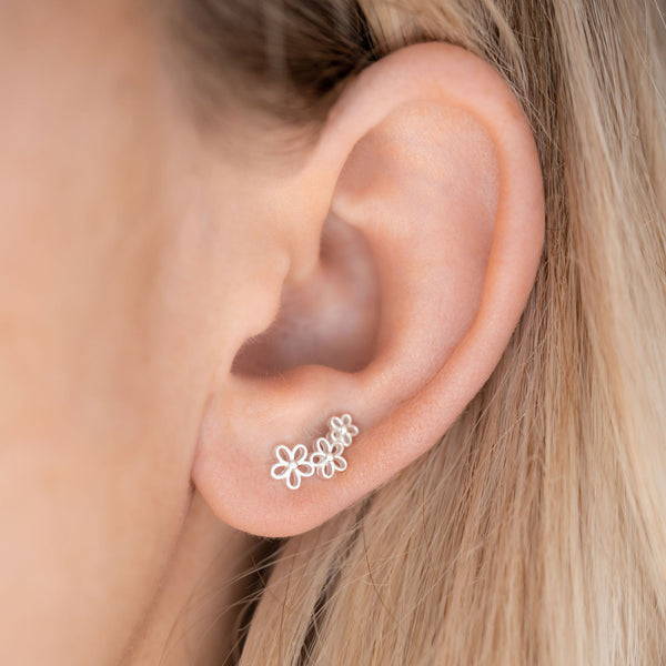 Flower Ear Climber Sterling Silver Earrings