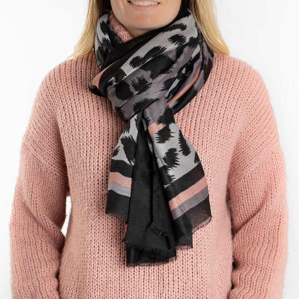 Black and Pink Leopard Print Scarf