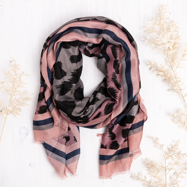 Black and Pink Leopard Print Scarf