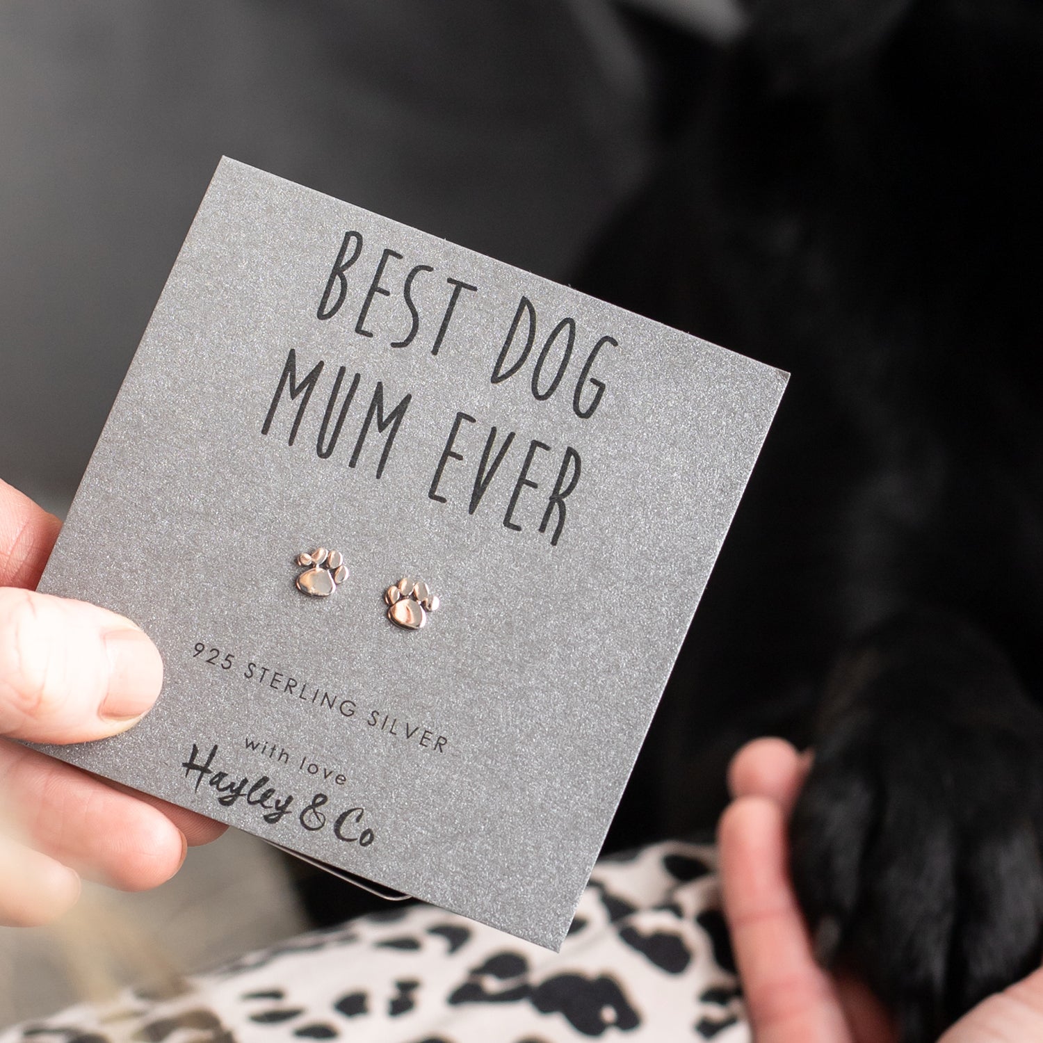 Sterling Silver Earrings Paw Print 'Best Dog Mum'
