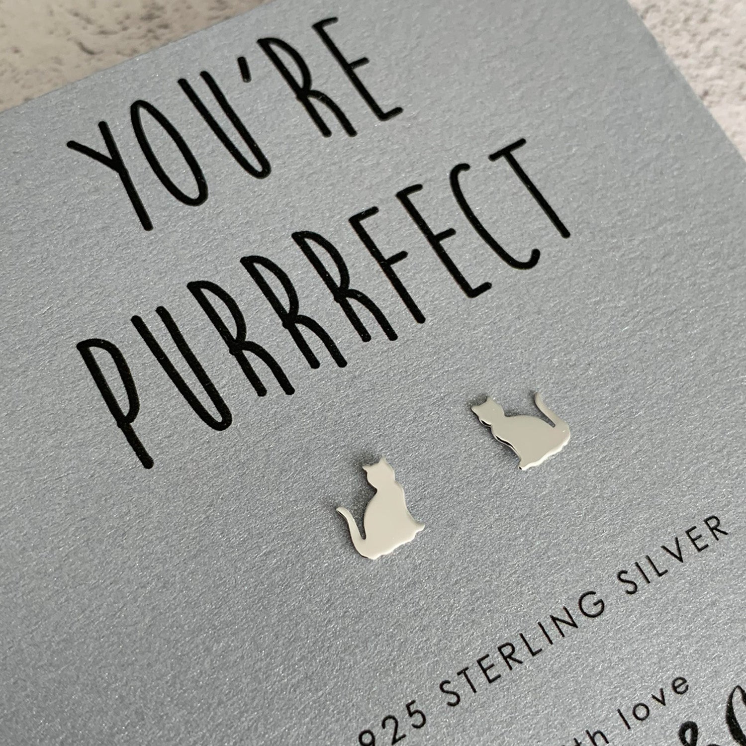 'You're Purrrfect' Sterling Silver Cat Earrings