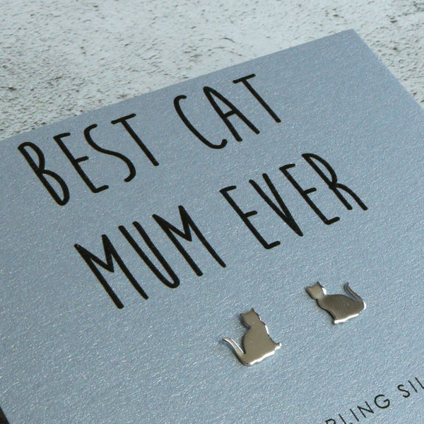 Best Cat Mum Silver Silhouette Earrings