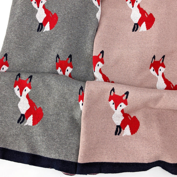 Little Fox Knitted Cotton Baby Blanket