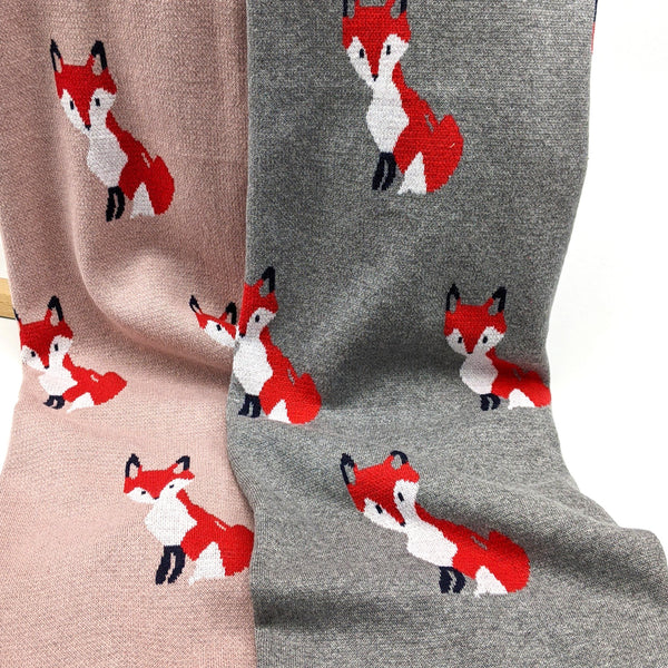 Little Fox Knitted Cotton Baby Blanket