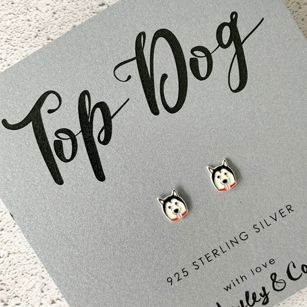 Husky Dog Sterling Silver Earrings