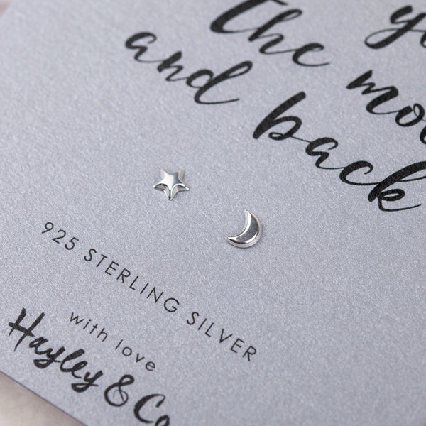 Moon and Star Sterling Silver Earrings