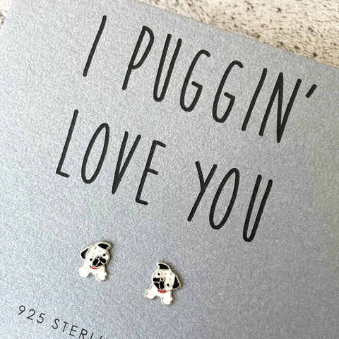 Pug Sterling Silver and Enamel Earrings