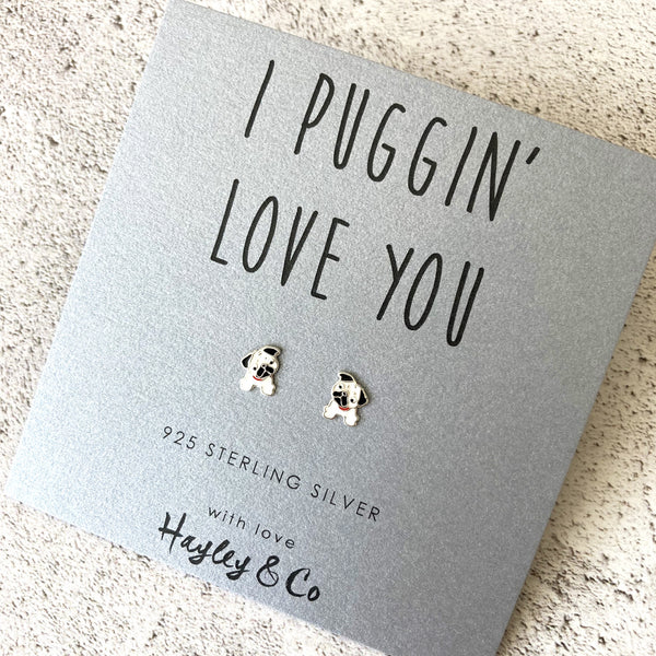 Pug Sterling Silver and Enamel Earrings