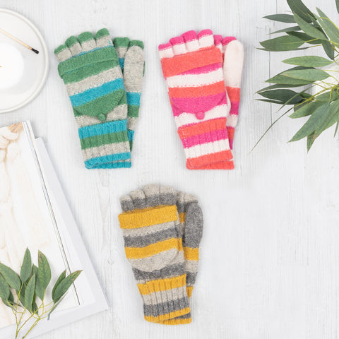 Colourful Stripe Knit Mitten Gloves